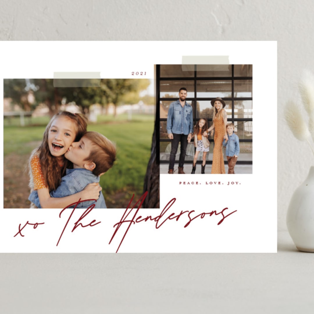 "Snapshots" - Holiday Cards in Merlot by That Girl Press - Front