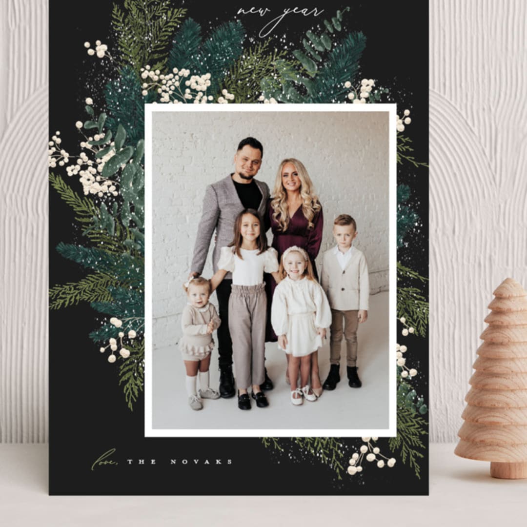 "Winter Bouquet" - Holiday Cards in Charcoal by Leah Bisch - Front