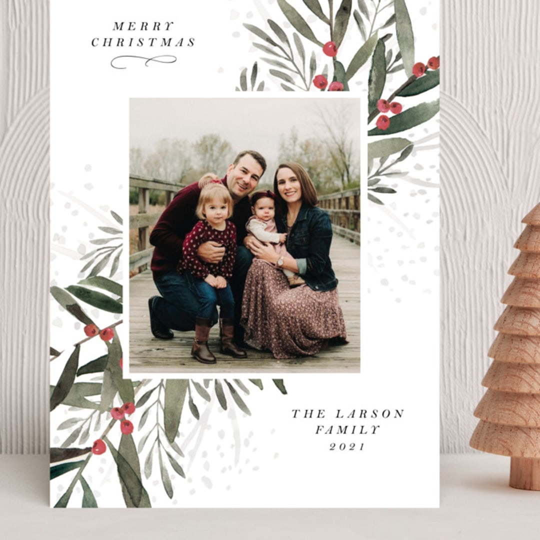 "Holly Branches" - Holiday Cards in Snow by Lissabeth Anglin - Front