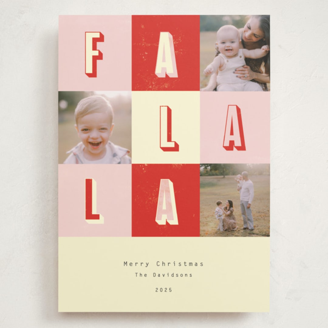 "Fa La La Christmas" - Holiday Cards in Candy Cane by Peony Rose Design - Front