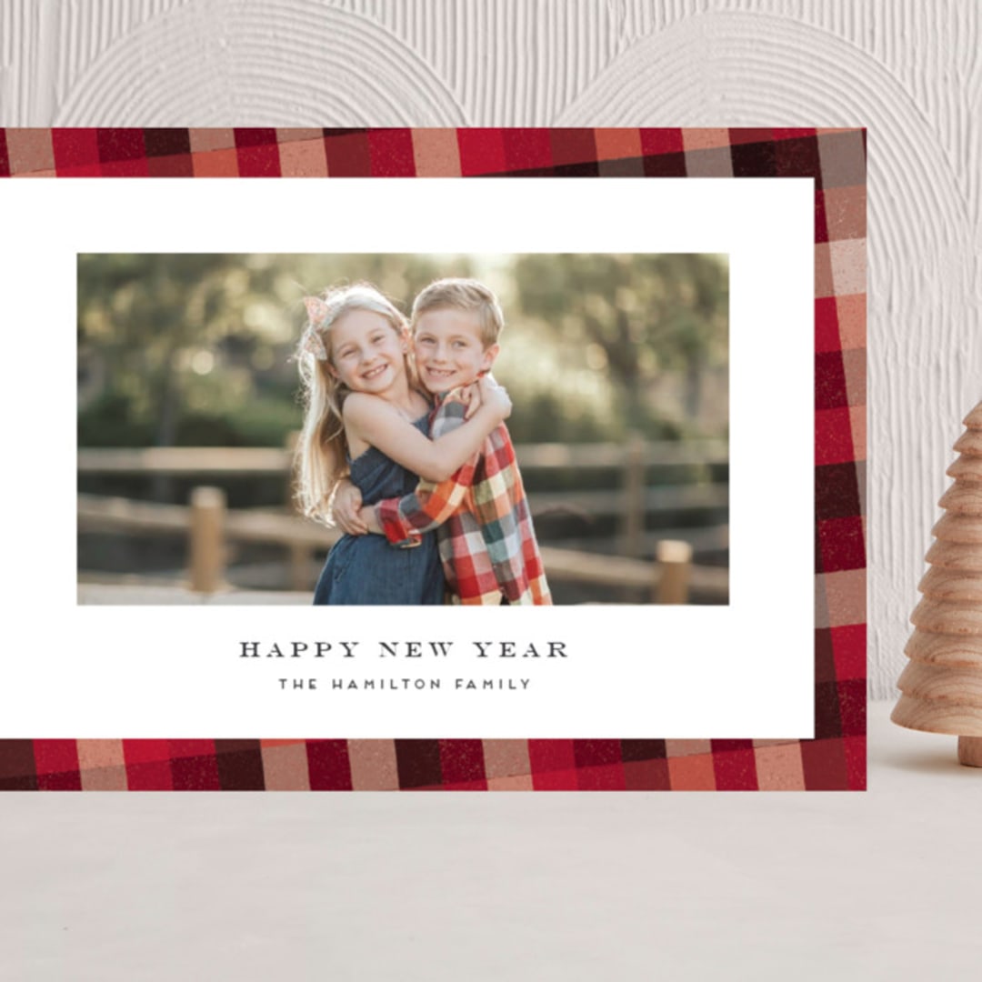 "Flannel" - Holiday Cards in Cranberry by Amy Payne - Front