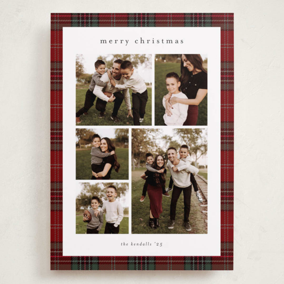 "Plaid collage" - Holiday Cards in Berry by Stacey Meacham - Front
