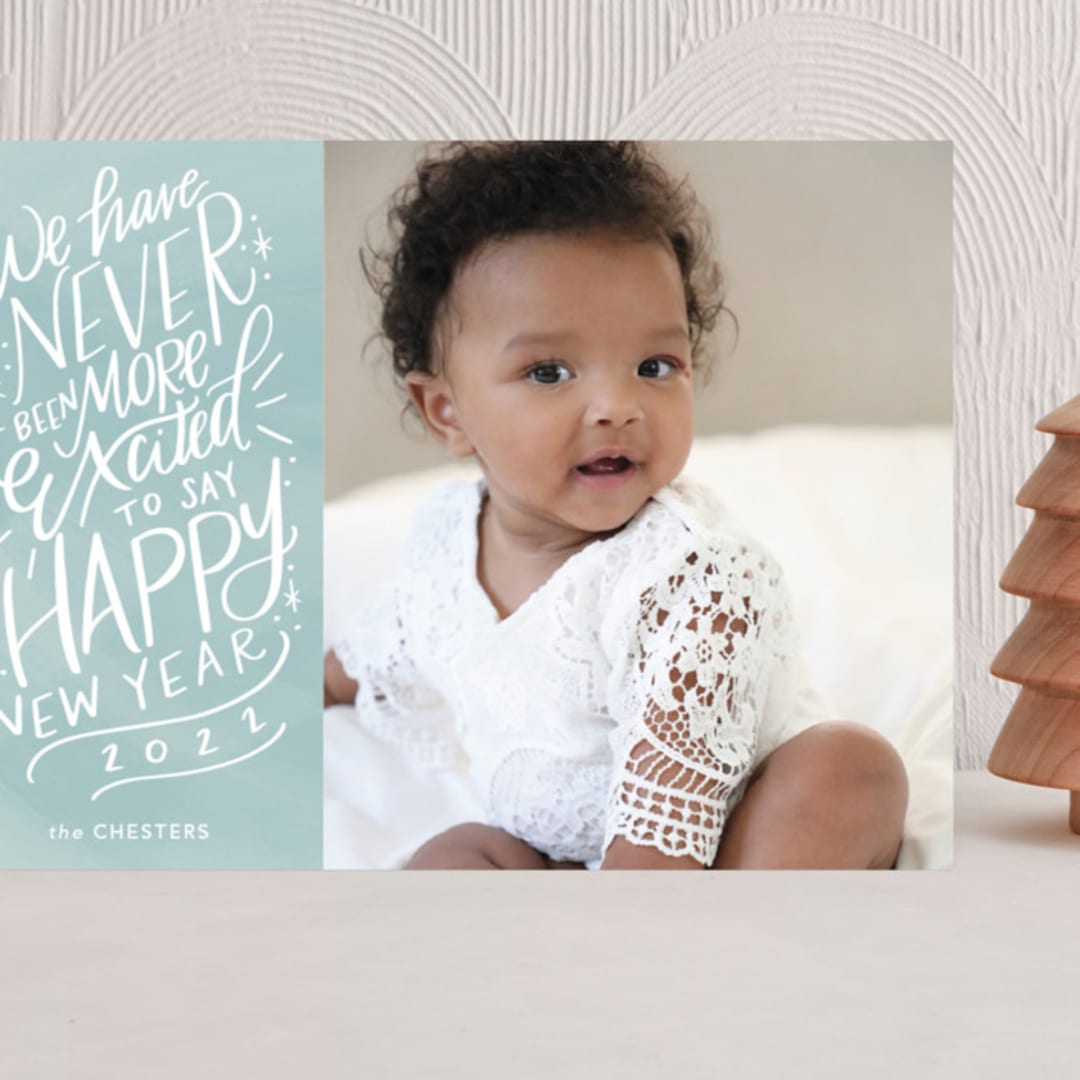 "More Excited" - Holiday Cards in Wintermint by Cindy Reynolds - Front