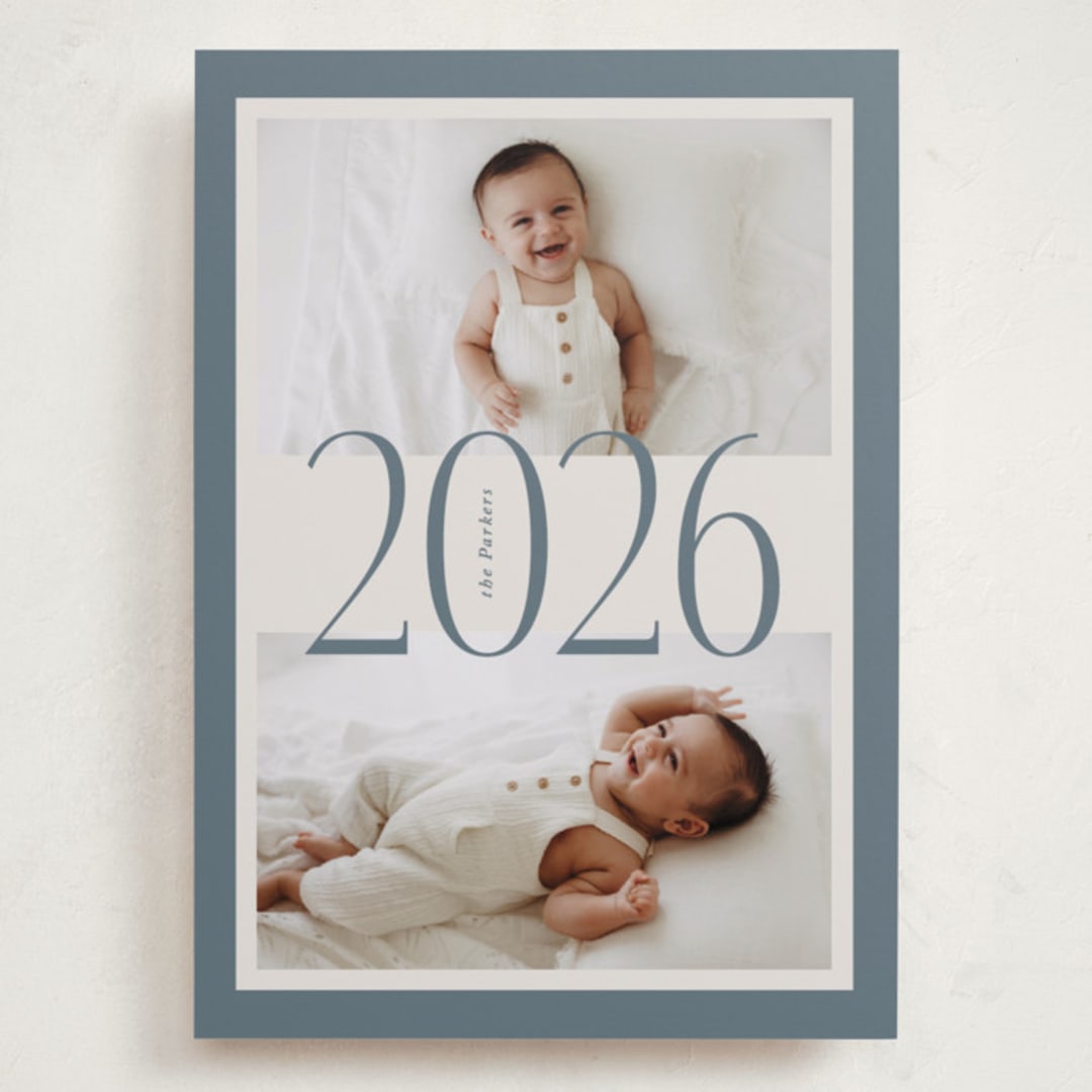 "Bordered Year" - Holiday Cards in Denim by Brianne Larsen - Front