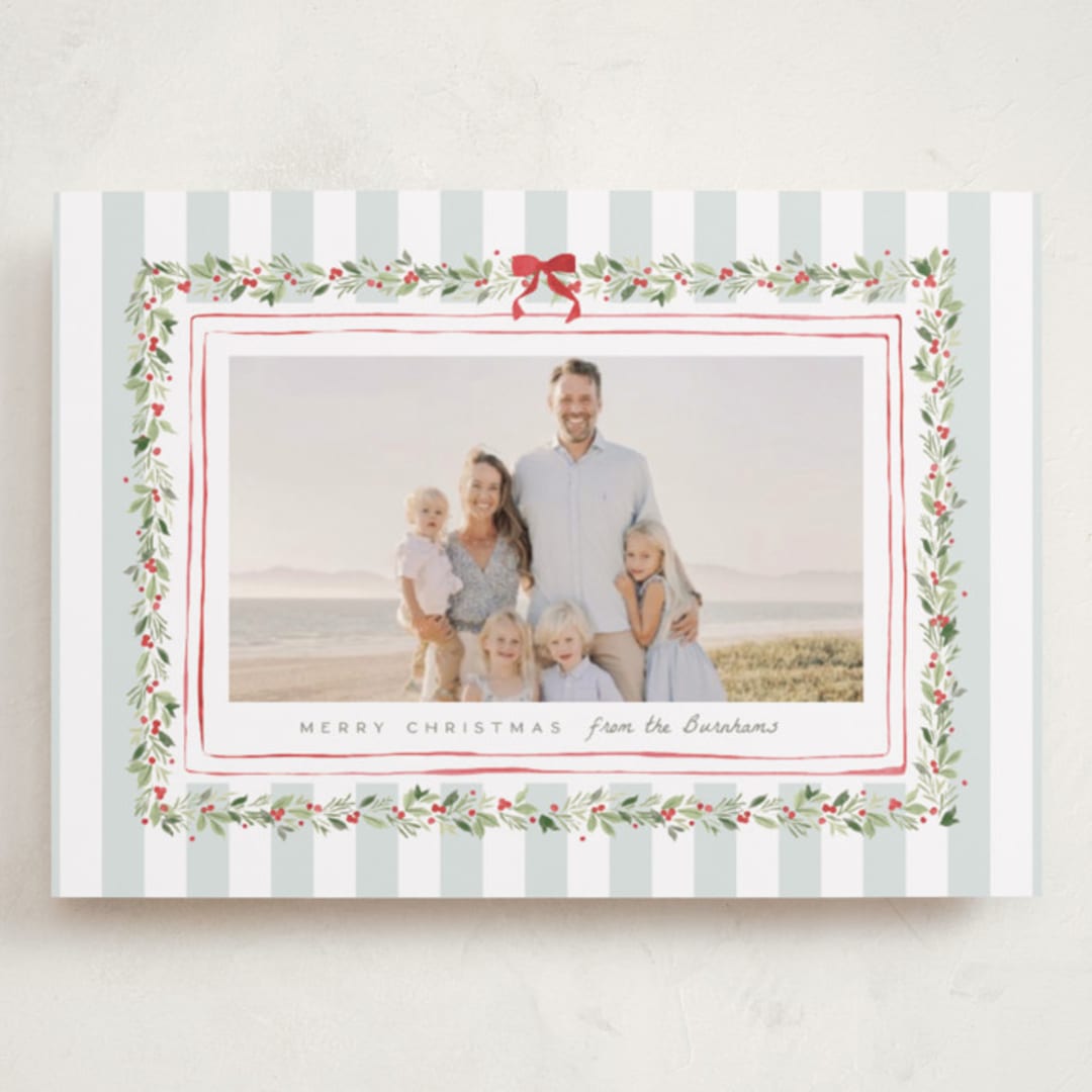 "Coastal Garland" - Holiday Cards in Winter Mint by Everett Paper Goods - Front