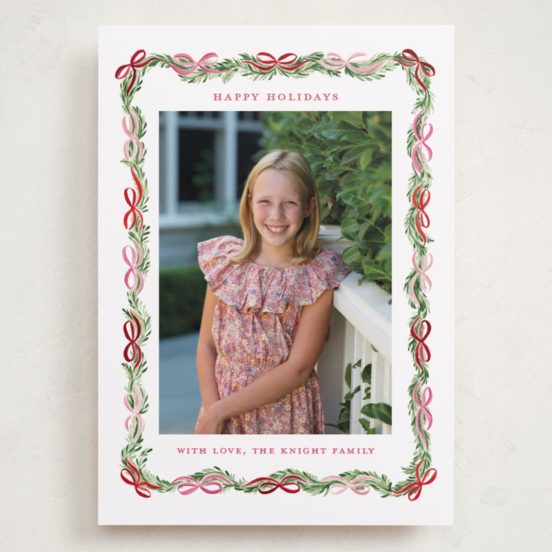 "Boughs of Bows" - Holiday Cards in Candy Cane by Sarah Knight - Front