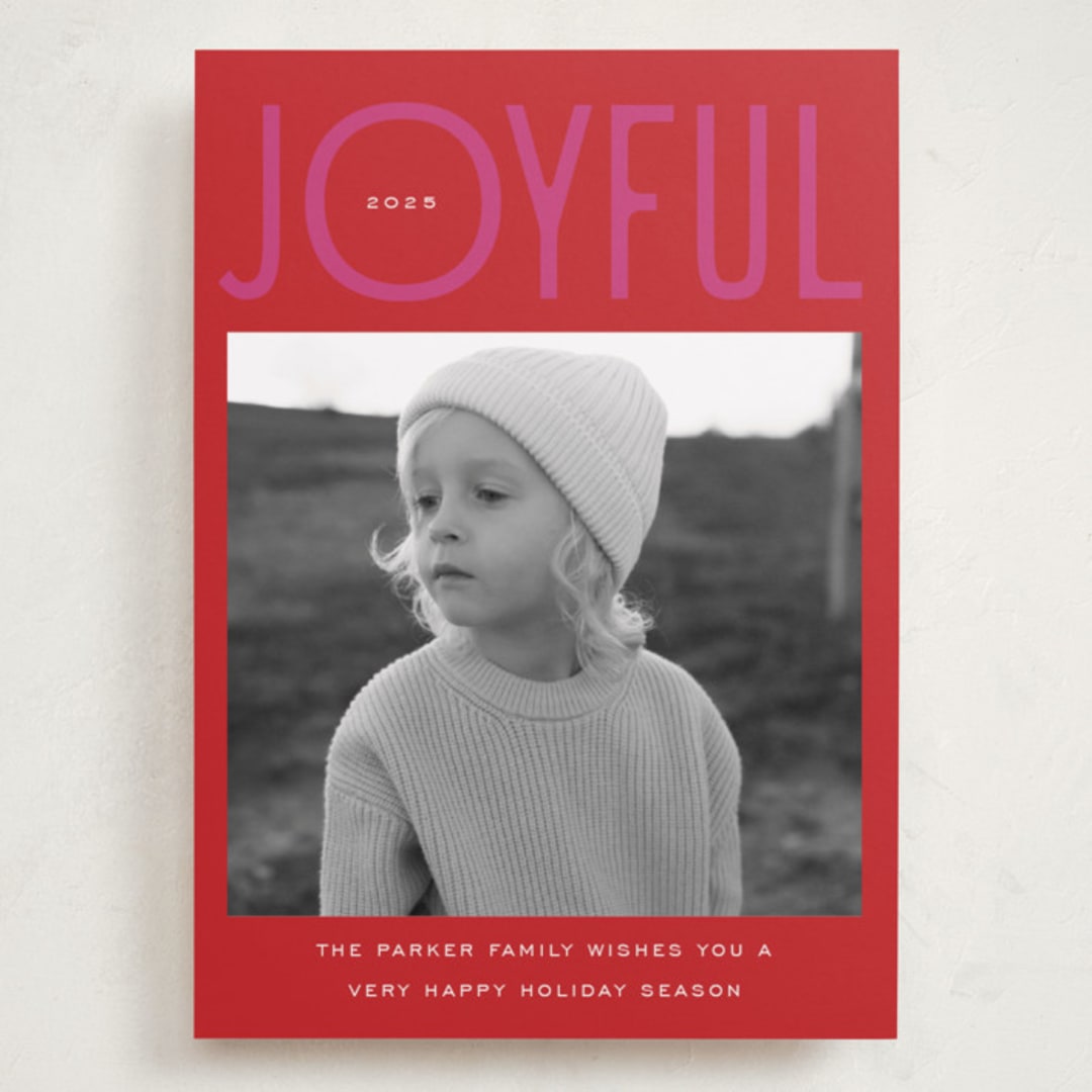 "Fun & Bold Type" - Holiday Cards in Berry by Nazia Hyder - Front