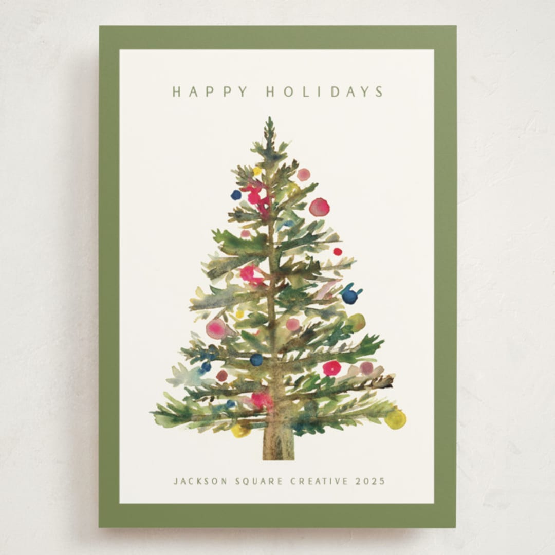 "Watercolor Tree" - Holiday Cards in Sage by Nicole Walsh - Front