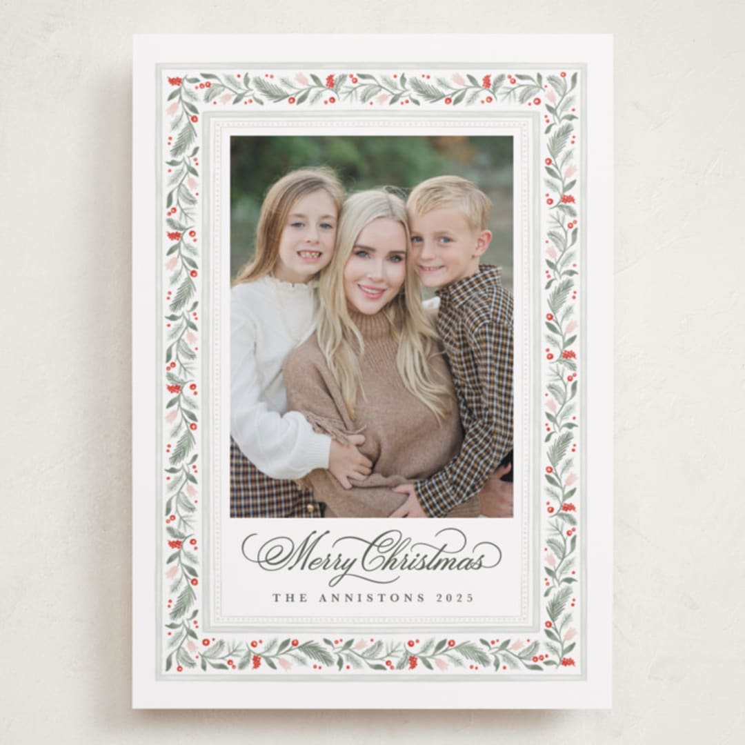 "Painted Garland" - Holiday Cards in Berry by Kristen Smith - Front