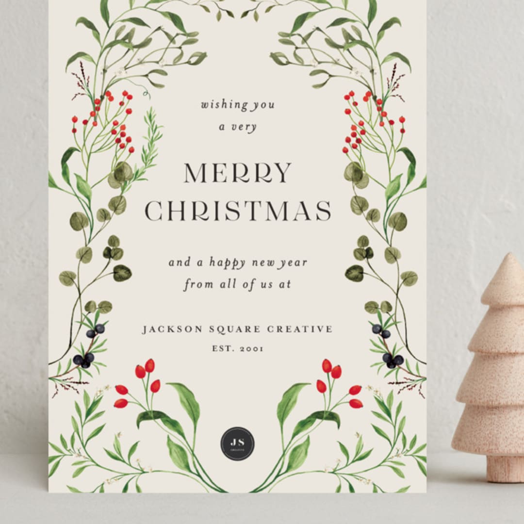 "Botanical Garden" - Holiday Cards in Eucalyptus by Sarah Knight - Front
