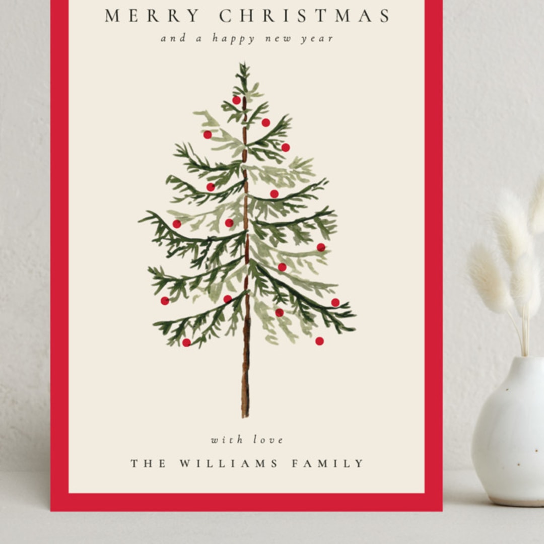 "Vintage Spruce" - Holiday Cards in Poinsettia by Amy Kross - Front
