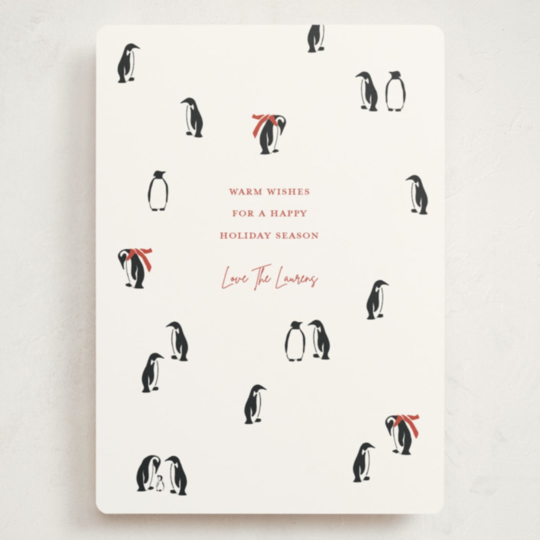 "March of the Penguins" - Holiday Cards in Candy Cane by Lauren Jinhee - Front