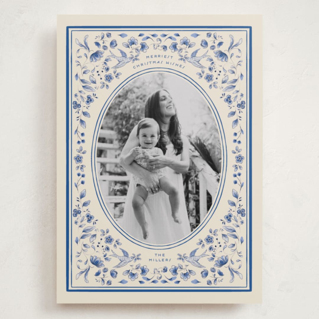 "Peaceful Blooms in Blue" - Holiday Cards in Porcelain by Sabrin Deirani - Front