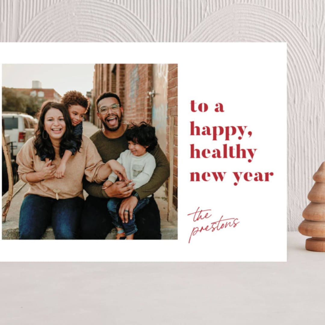 "Happy Healthy" - Holiday Cards in Wine by Genna Blackburn - Front