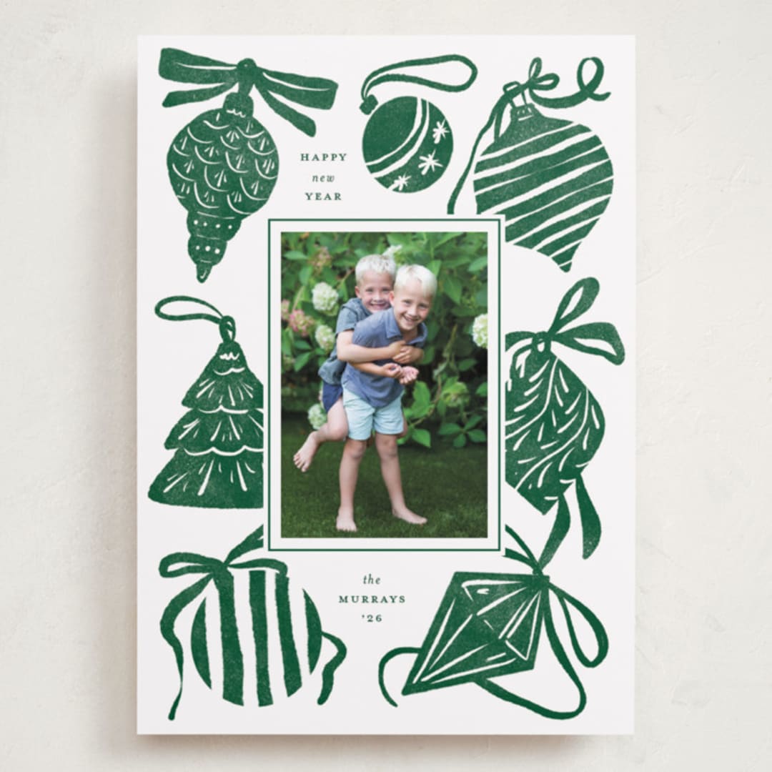 "Bauble & Bow" - Holiday Cards in Fir by Corinne Malesic - Front