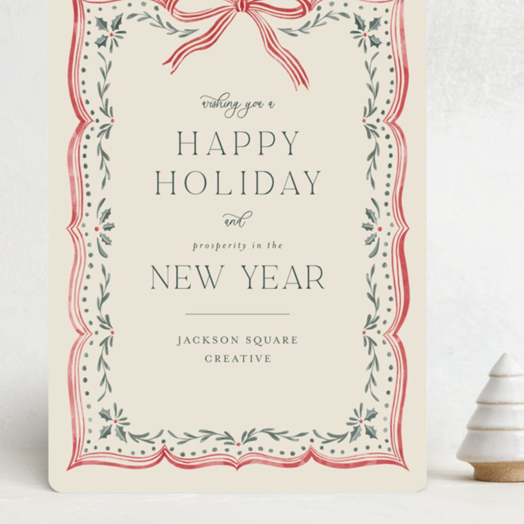 "Ribbon Stripe Holiday" - Holiday Cards in Eggnog by Chris Griffith - Front