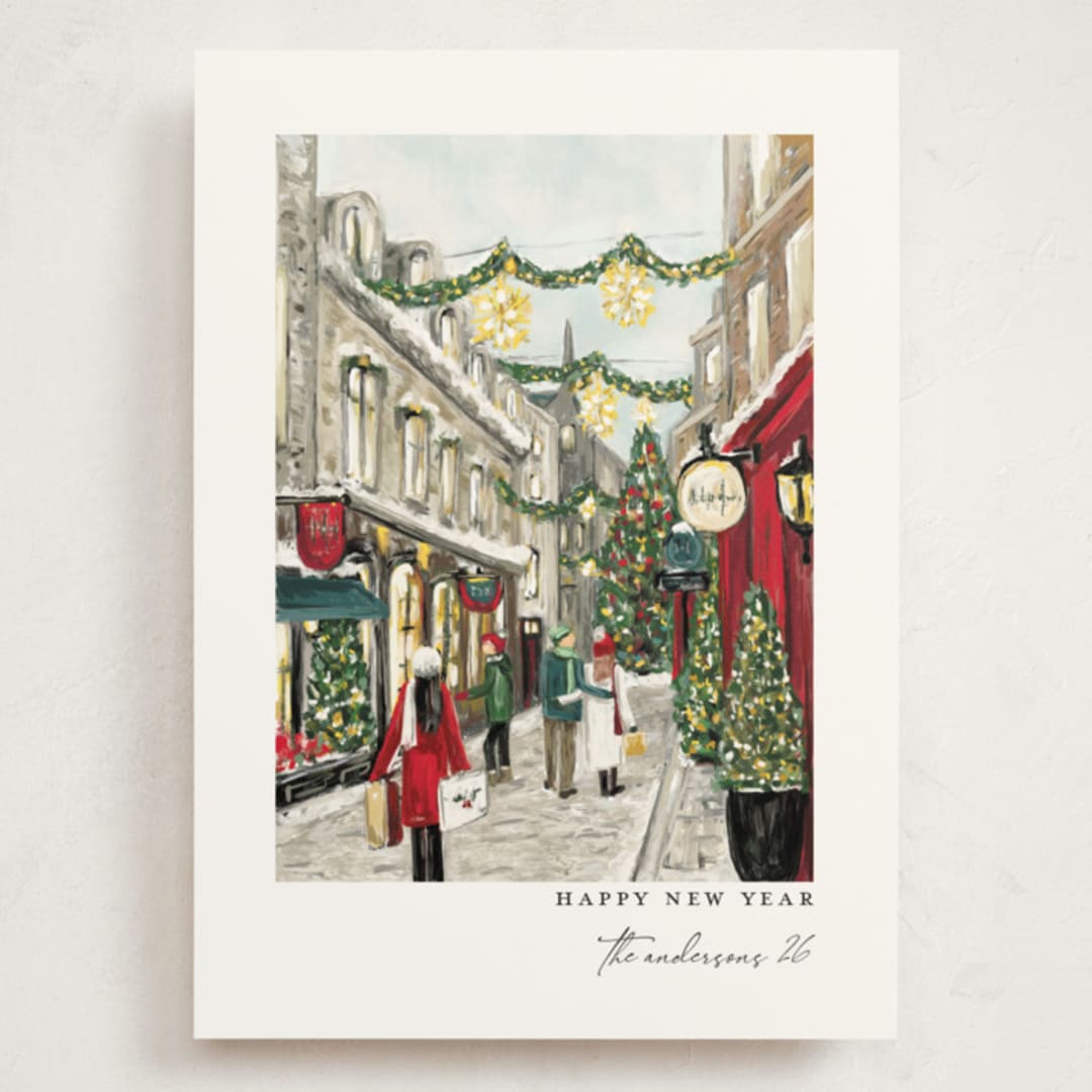 "City Sidewalks" - Holiday Cards in Crimson by Susan Moyal - Front