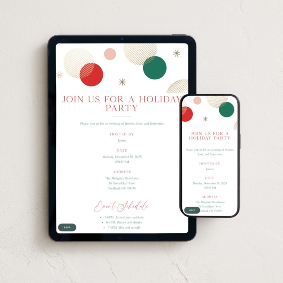 "Bubbles" - Online Holiday Party Invitations in Apple by Elly - Mobile + desktop layout