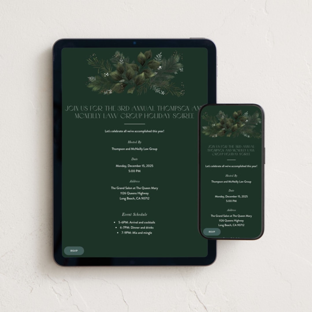 "Tis the season" - Online Holiday Party Invitations in Evergreen by Leah Bisch - Mobile + desktop layout