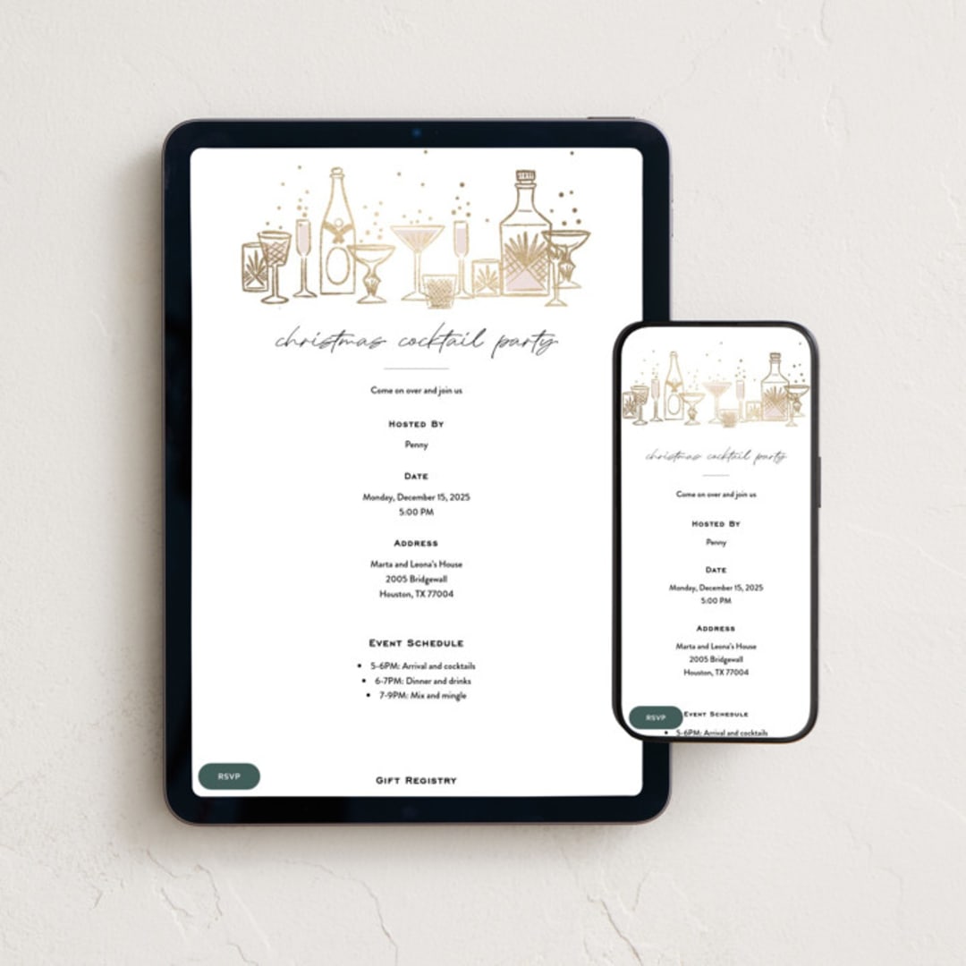 "Holiday Cocktail Party" - Online Holiday Party Invitations in Snow by Pati Cascino - Mobile + desktop layout