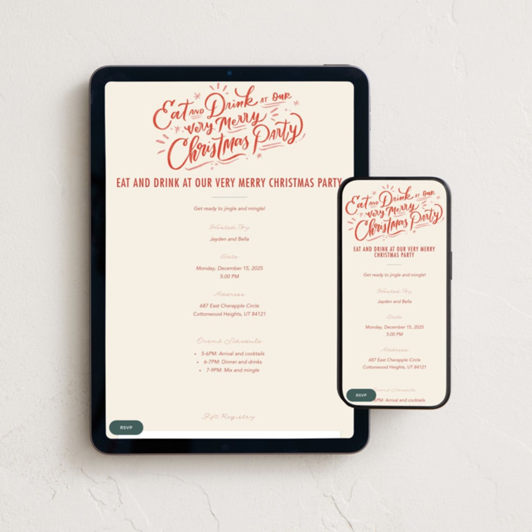 "Very Merry Party" - Online Holiday Party Invitations in Peppermint by Stephanie Hawkes - Mobile + desktop layout