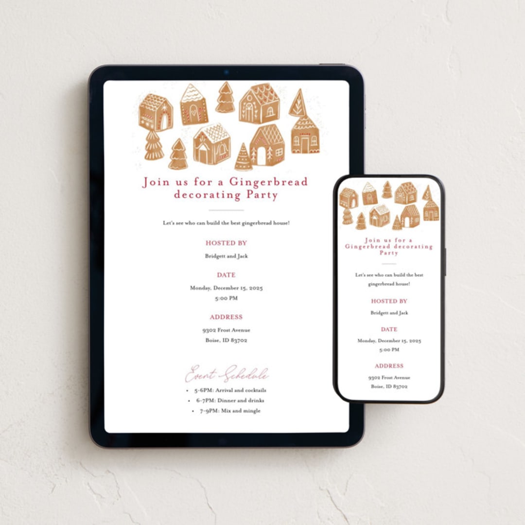 "gingerbread bakery" - Online Holiday Party Invitations in Icing by Rebecca Durflinger - Mobile + desktop layout