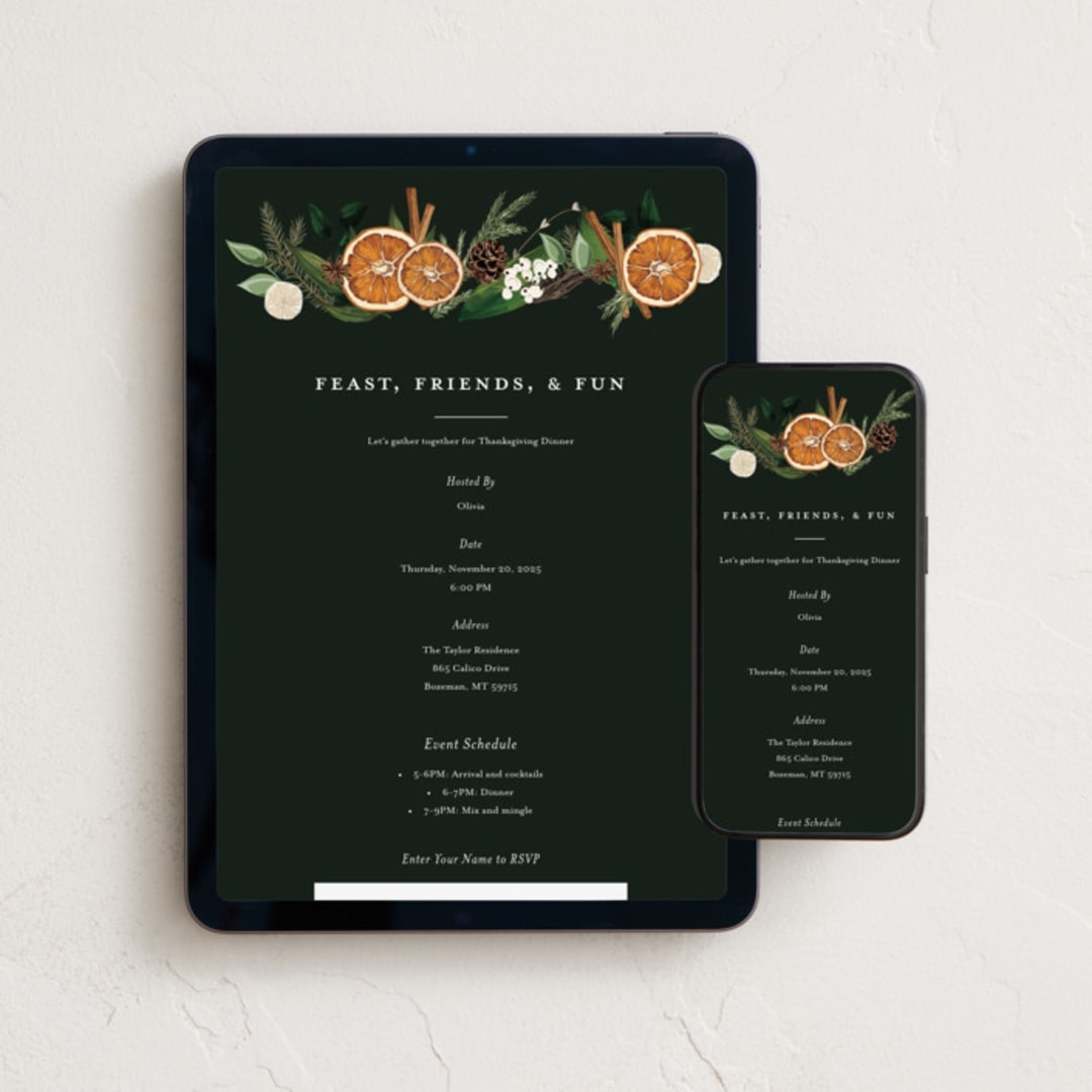 "Fruitful Holiday" - Online Holiday Party Invitations in Midnight by Susan Moyal - Mobile + desktop layout