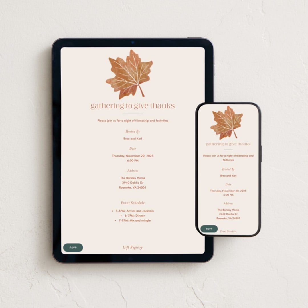"Friendsgiving Leaf" - Online Holiday Party Invitations in Mashed Potatoes by Amy Payne - Mobile + desktop layout