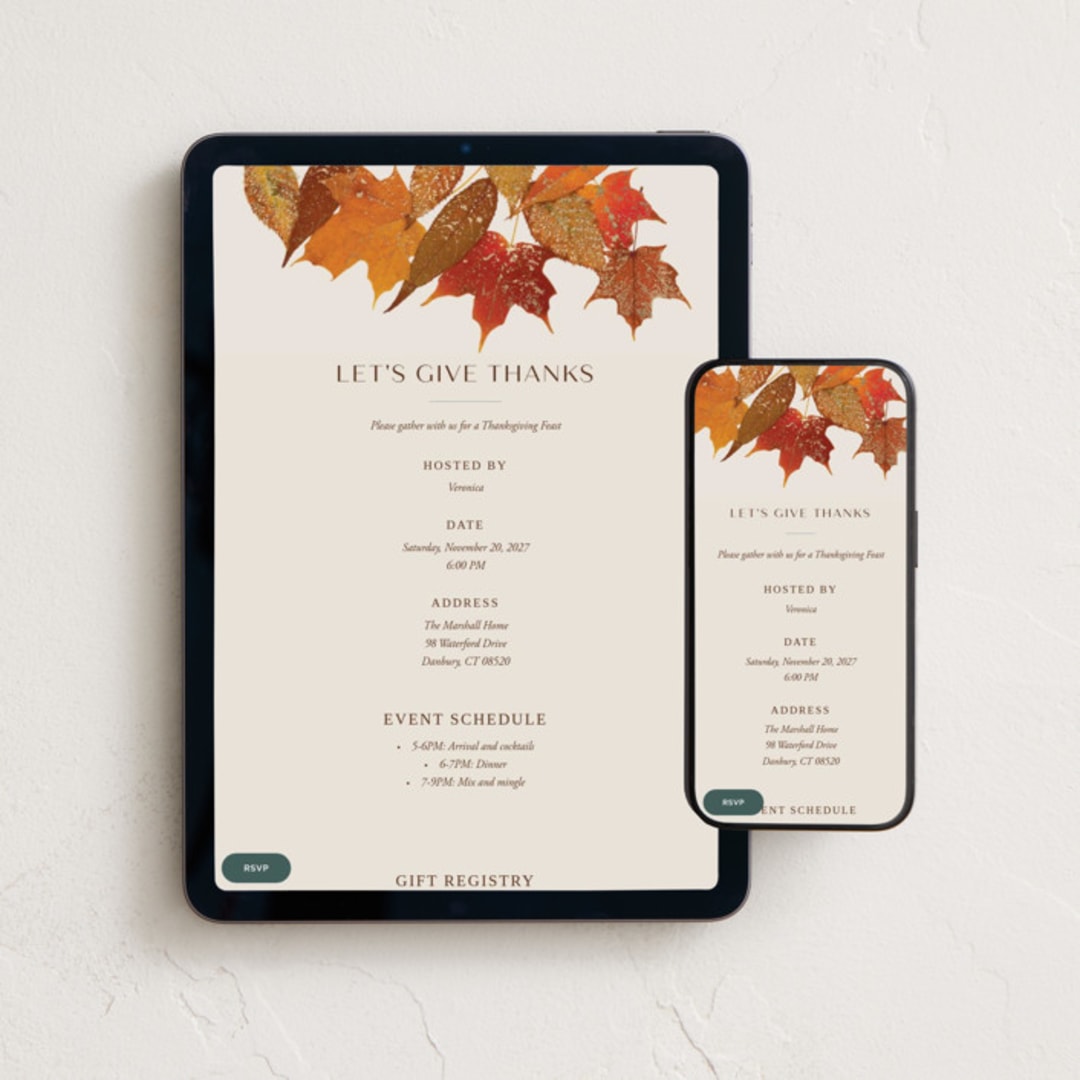 "Gilded Autumn Leaves" - Online Holiday Party Invitations in Spice by Heather Schertzer - Mobile + desktop layout