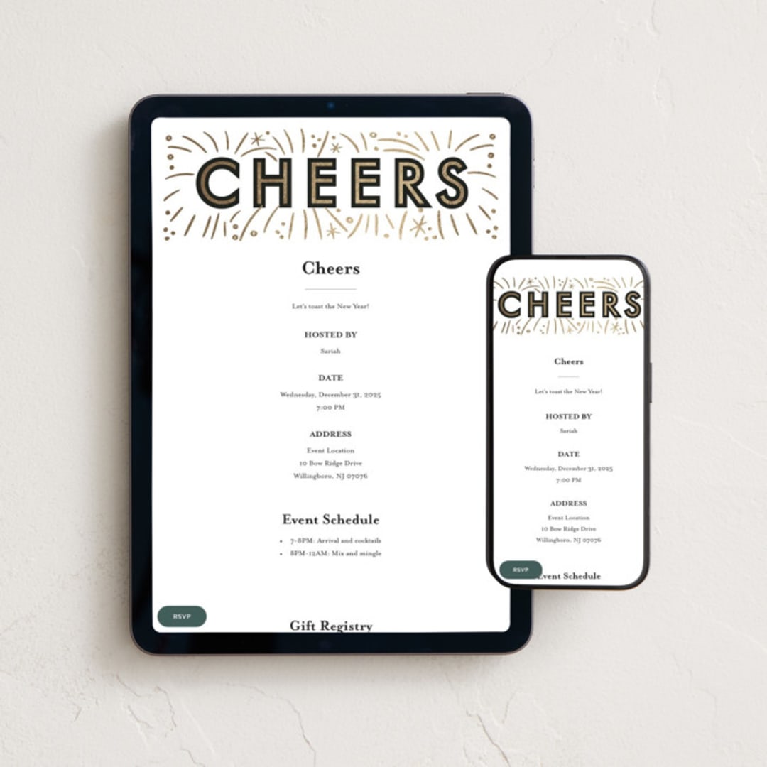 "Middle Banner" - Online Holiday Party Invitations in Noir by Alethea and Ruth - Mobile + desktop layout