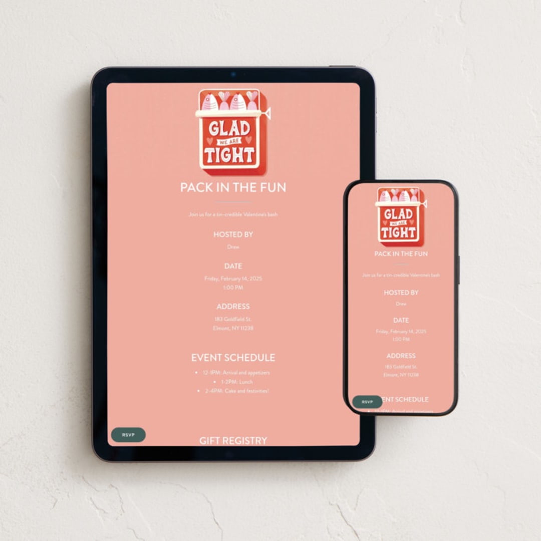 "Glad We Are Tight" - Online Holiday Party Invitations in Salmon by Jess Miller Draws - Mobile + desktop layout