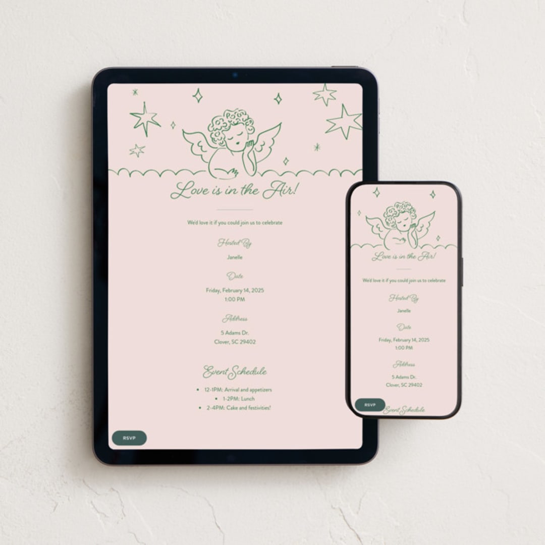 "Crazy Little Thing Called Love" - Online Holiday Party Invitations in Avocado by Helena Vitto - Mobile + desktop layout