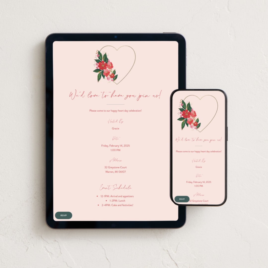 "xo heart" - Online Holiday Party Invitations in Rose by Rebecca Durflinger - Mobile + desktop layout