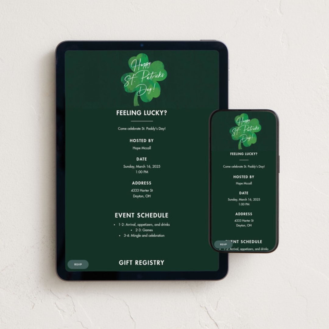 "Lucky To Know You" - Online Holiday Party Invitations in Clover by Amy Payne - Mobile + desktop layout