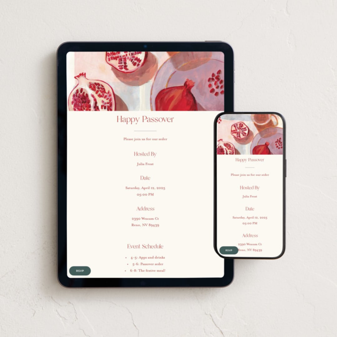 "Pomegranate Flatlay Study" - Online Holiday Party Invitations in Cream by Kinga Subject - Mobile + desktop layout