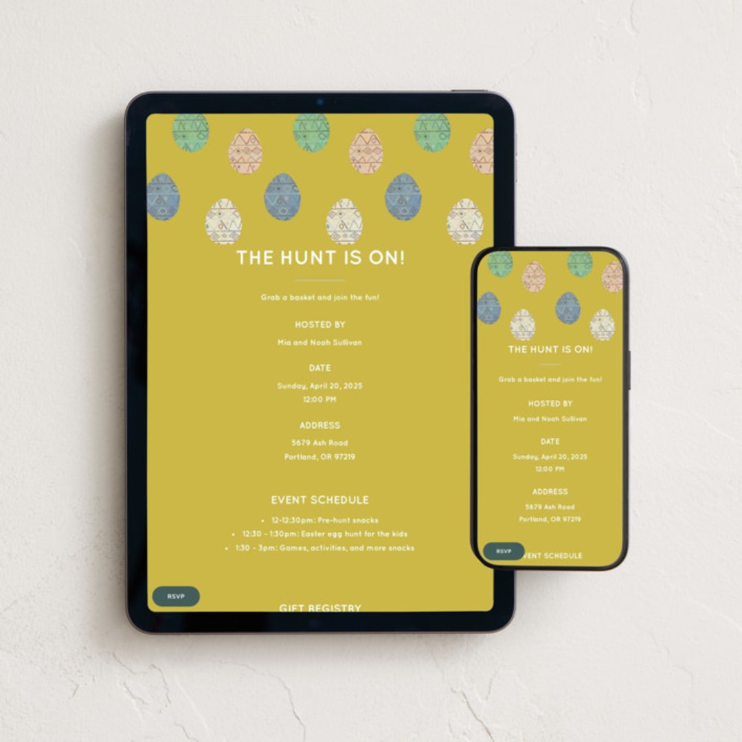 "Easter Eggs" - Online Holiday Party Invitations in Sun by Pati Cascino - Mobile + desktop layout