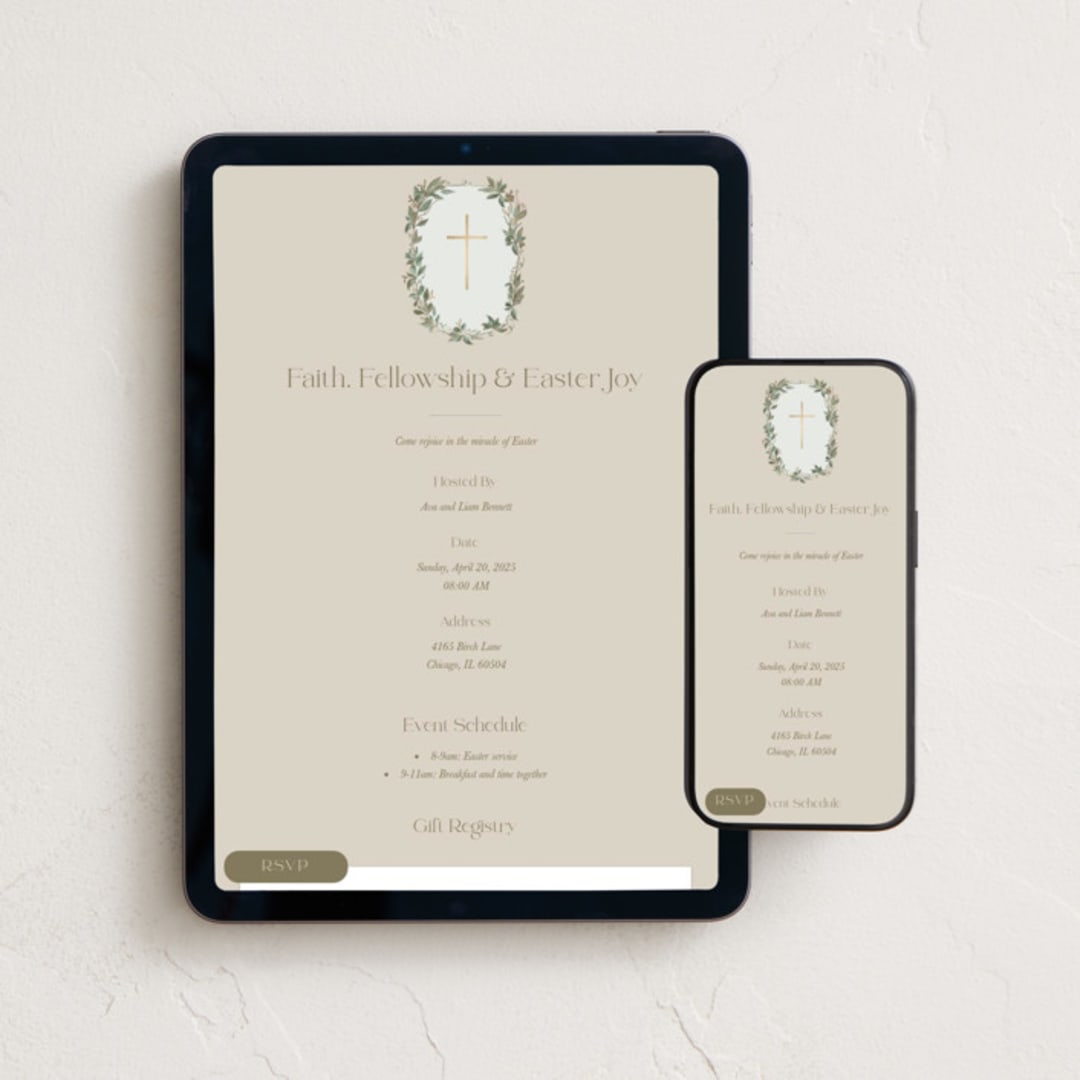 "Sweet botanical wreath" - Online Holiday Party Invitations in Seashell by Lucrecia Caporale - Mobile + desktop layout