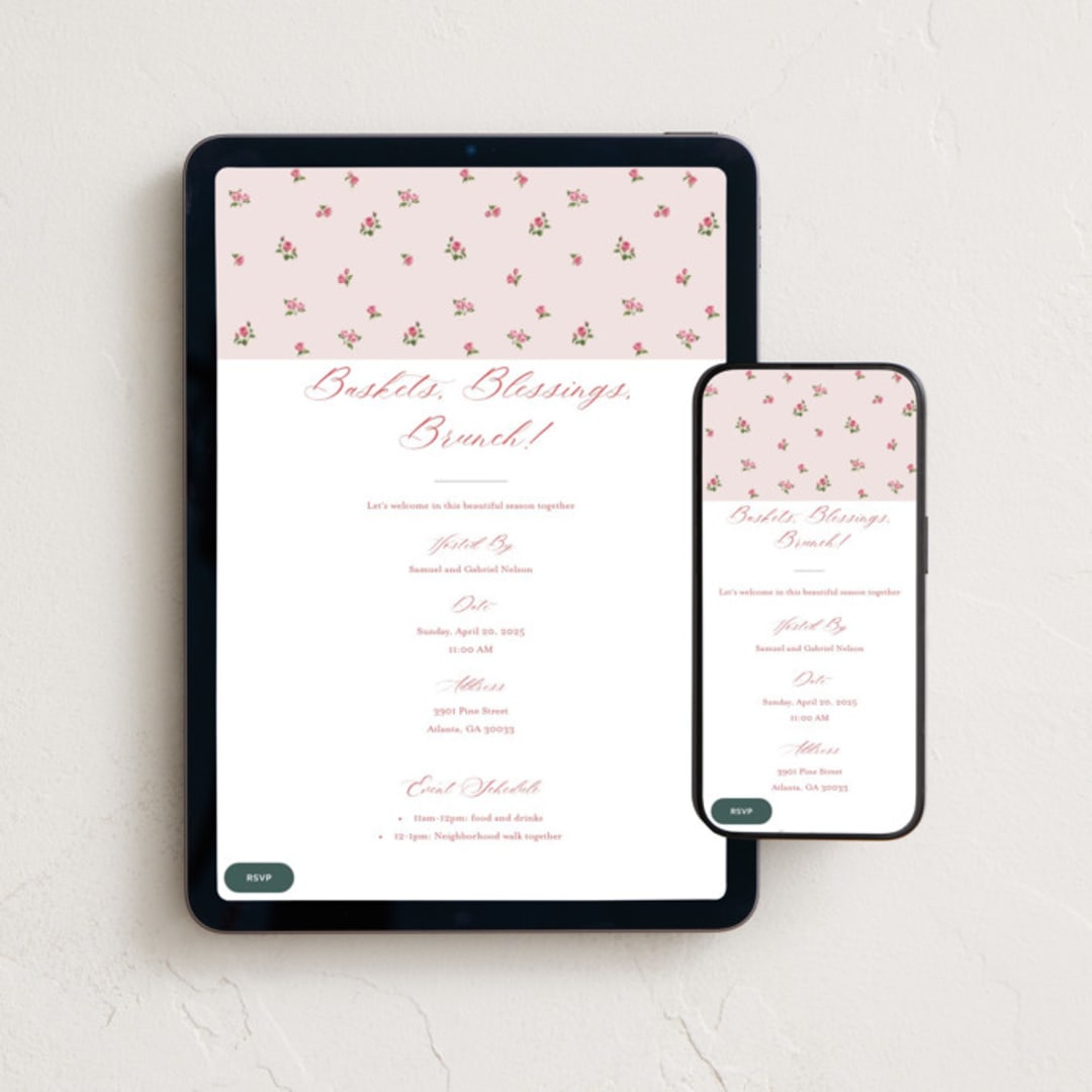 "Romantic Roses" - Online Holiday Party Invitations in Blush by Teju Reval - Mobile + desktop layout