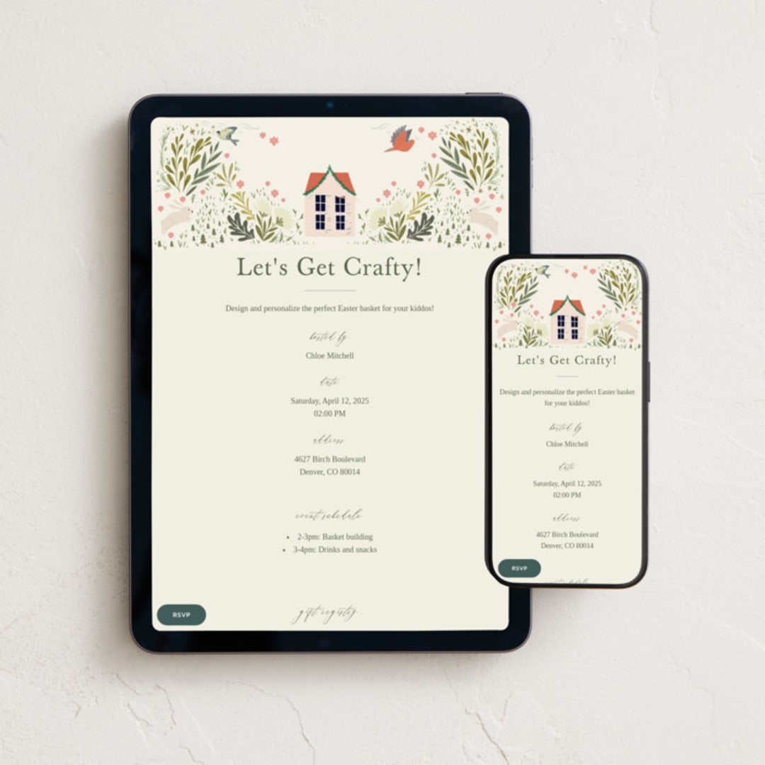 "Easter Village" - Online Holiday Party Invitations in Sand by Hannah Williams - Mobile + desktop layout