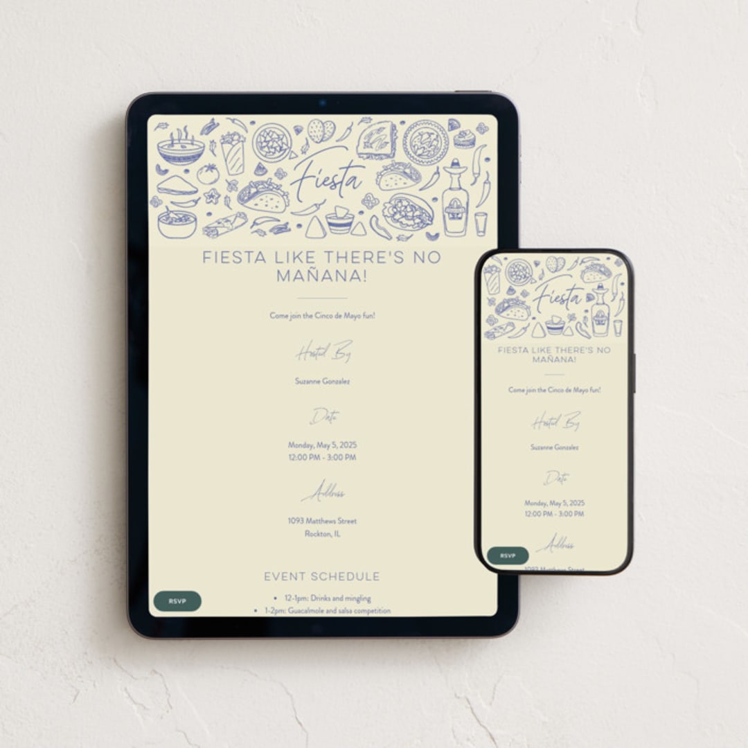 "Tacos & Tequila" - Online Holiday Party Invitations in Blueberry by Sherley Ferreira - Mobile + desktop layout