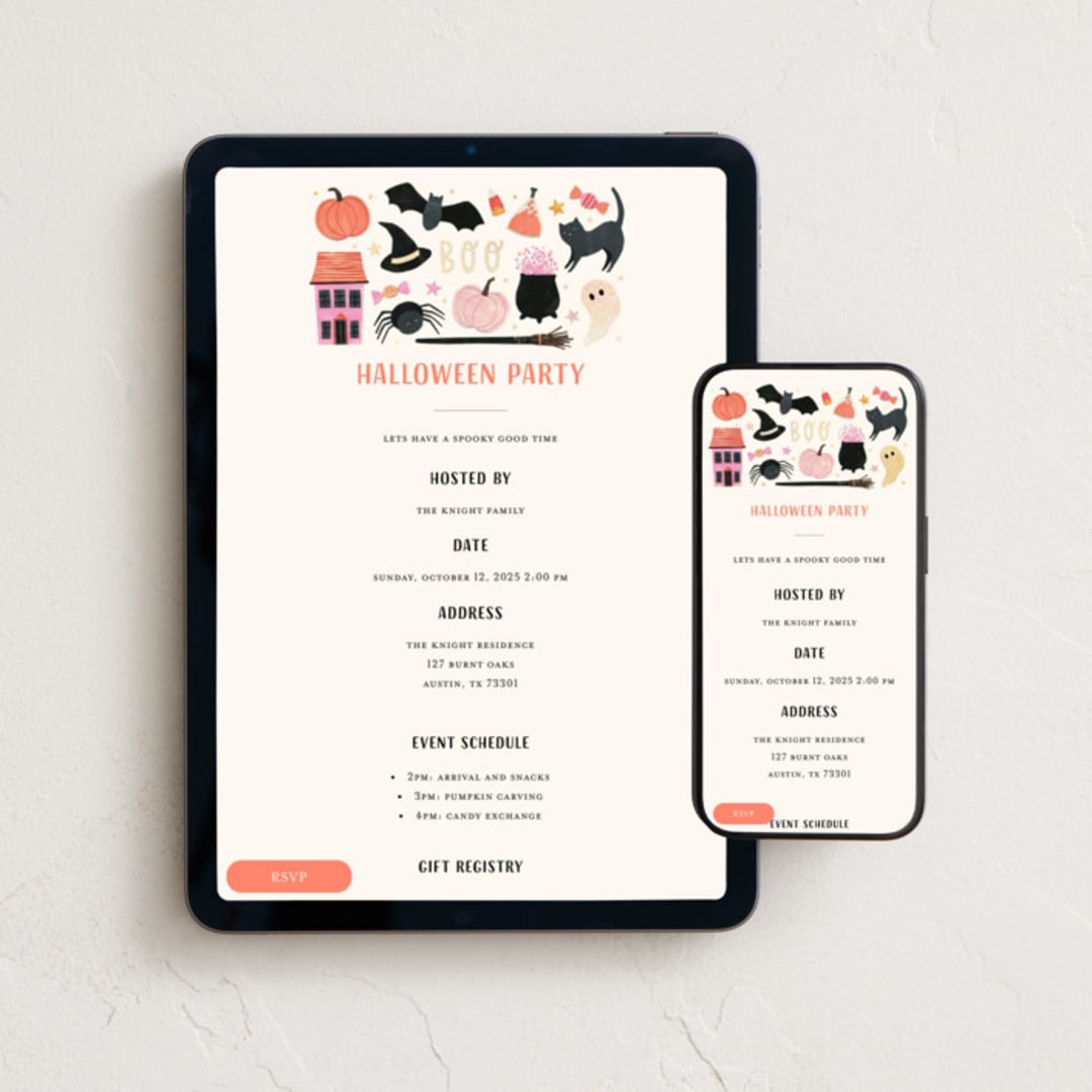 "Boo to you" - Online Holiday Party Invitations in Liquorice by Sarah Knight - Mobile + desktop layout