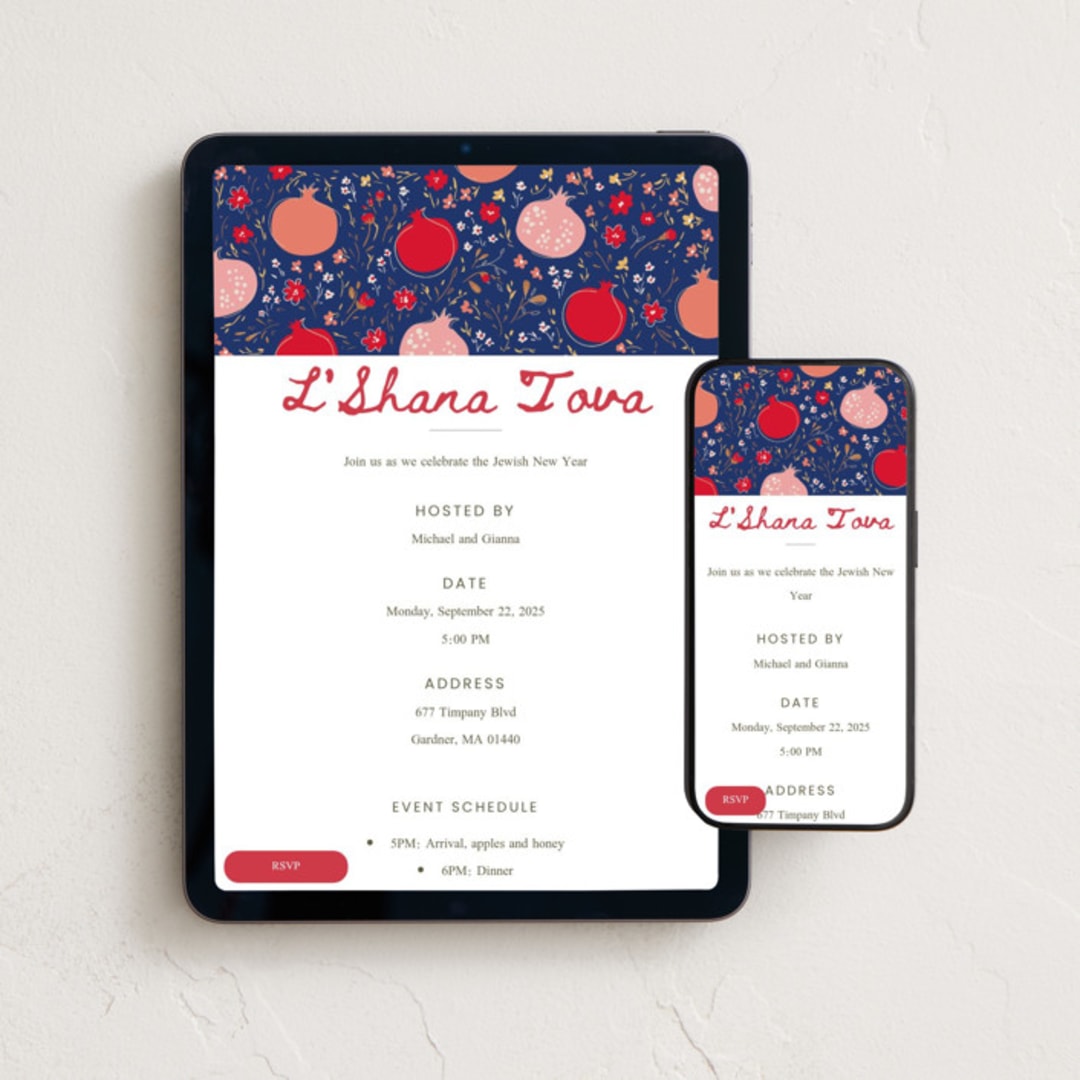 "PomegranateDinnerparty" - Online Holiday Party Invitations in Sea by samovilka - Mobile + desktop layout