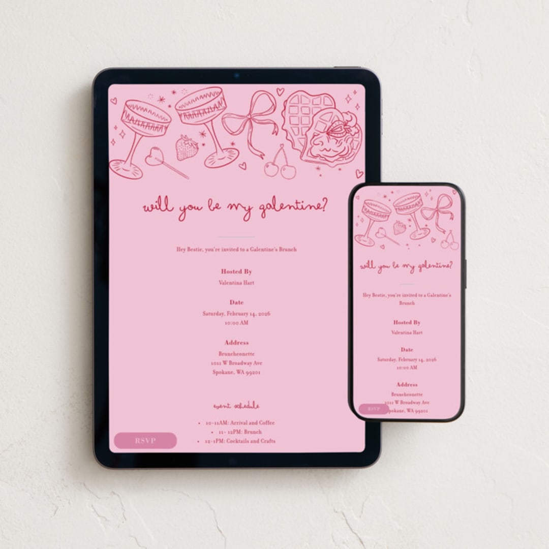 "Be My Galentine" - Online Holiday Party Invitations in Blush by Mollie McLoughlin - Mobile + desktop layout