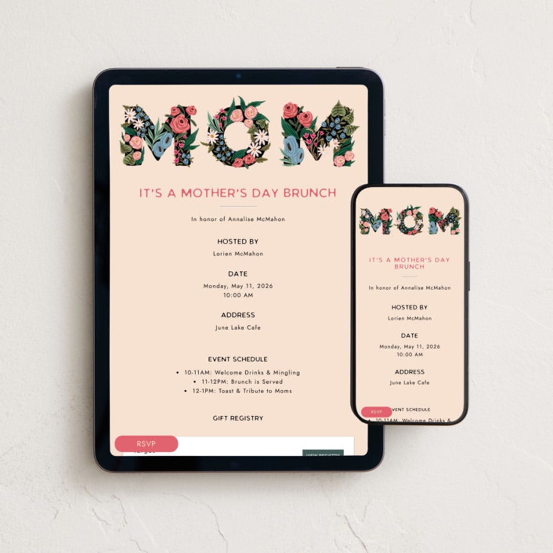 "flowermom" - Online Holiday Party Invitations in Tulip by Grae - Mobile + desktop layout