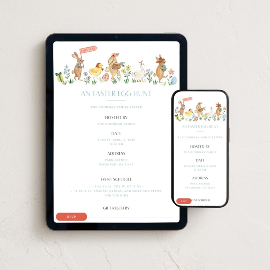"Egg Hunt" - Online Holiday Party Invitations in Speckled Eggs by Sarah Knight - Mobile + desktop layout