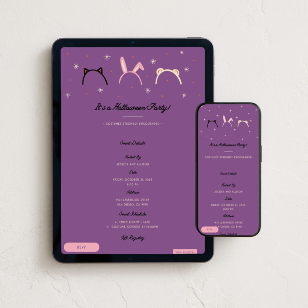 "animal ears" - Online Holiday Party Invitations in Berry by clearlytangled studio - Mobile + desktop layout
