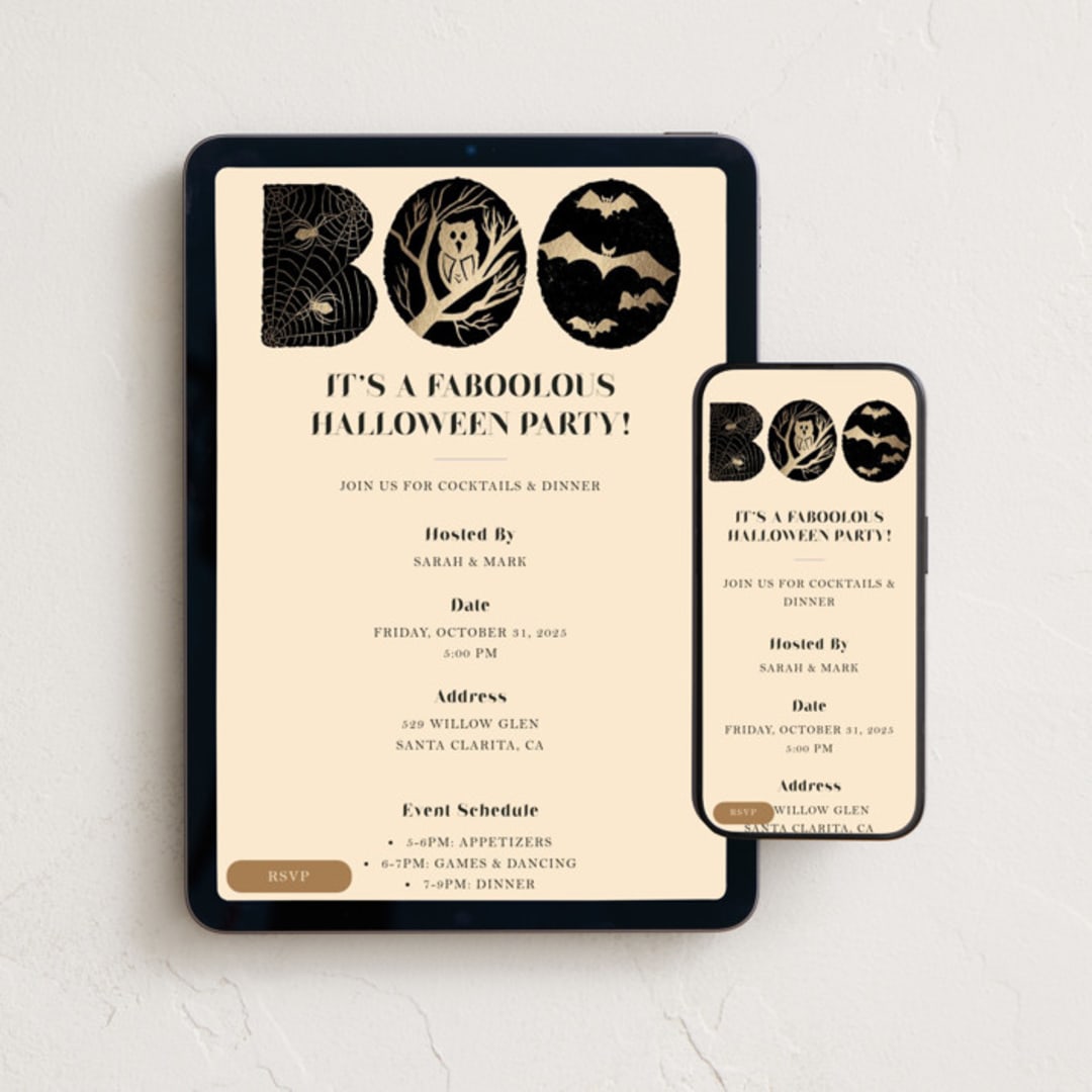 "FabBOO PARTY" - Online Holiday Party Invitations in Latte by Kanika Mathur - Mobile + desktop layout