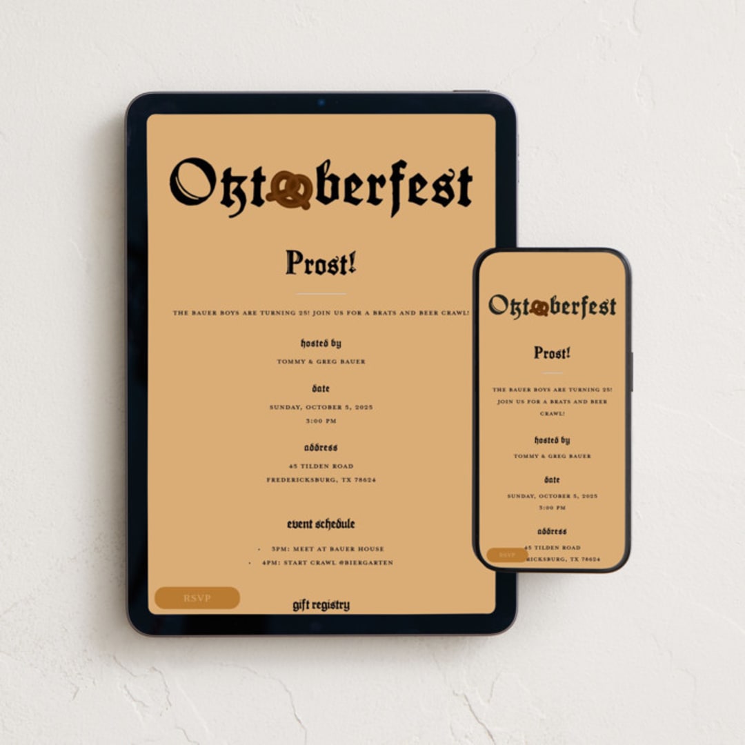 "Oktober-pretz" - Online Holiday Party Invitations in Mustard by jomolo - Mobile + desktop layout
