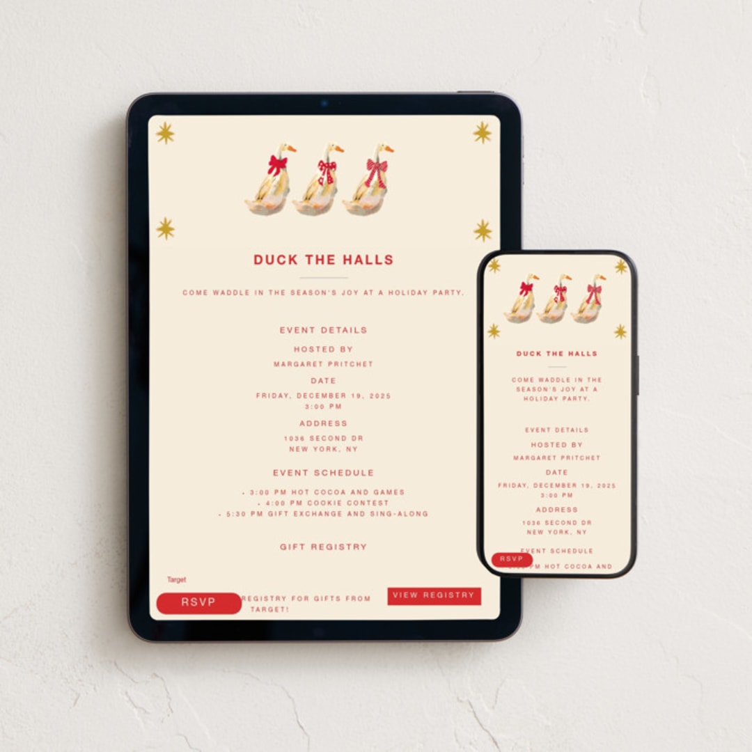 "Duck the Halls" - Online Holiday Party Invitations in Ginger by Hannah Beimborn - Mobile + desktop layout