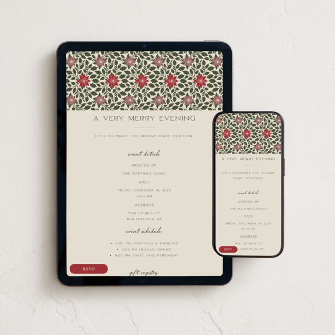 "Holly Frame" - Online Holiday Party Invitations in Evergreen by Katharine Watson - Mobile + desktop layout